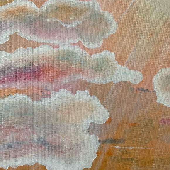 Original Artwork Clouds Canvas Painting Pink Peach Blue 16 x 20 Acrylic - Picture 6 of 16
